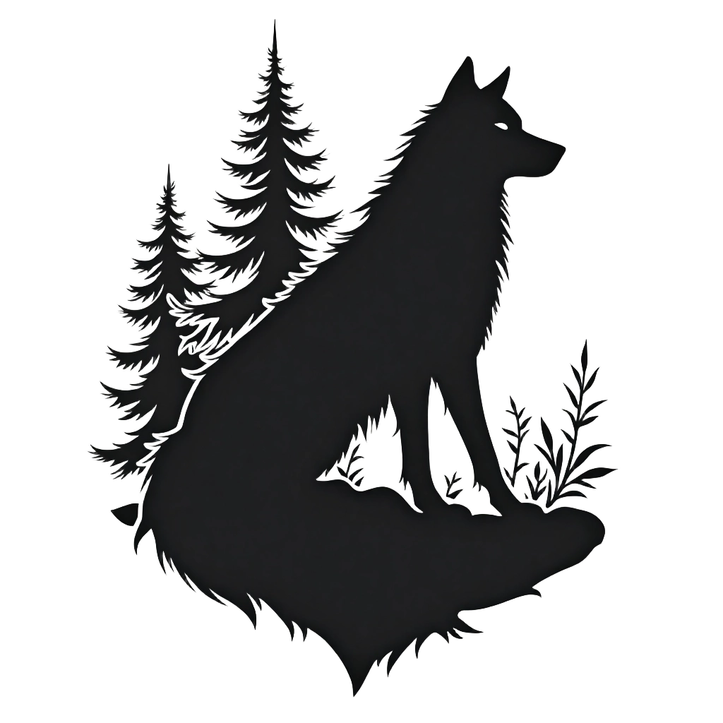 Wolf in the Forest Silhouette